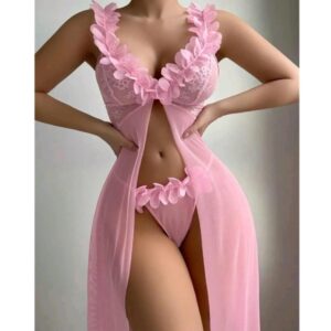 Pink lace sweet sheer nightdress